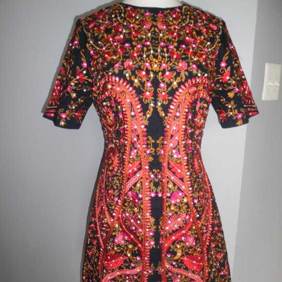 ASOS Collections All Over Embellished Sequins Embroider Shift Aline Cotton Dress - Picture 8 of 15